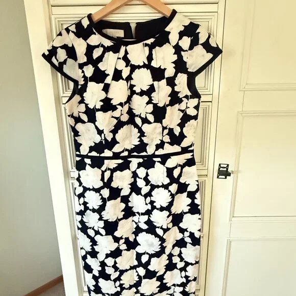 Hobbs London Black Cream Floral Dress Size 6